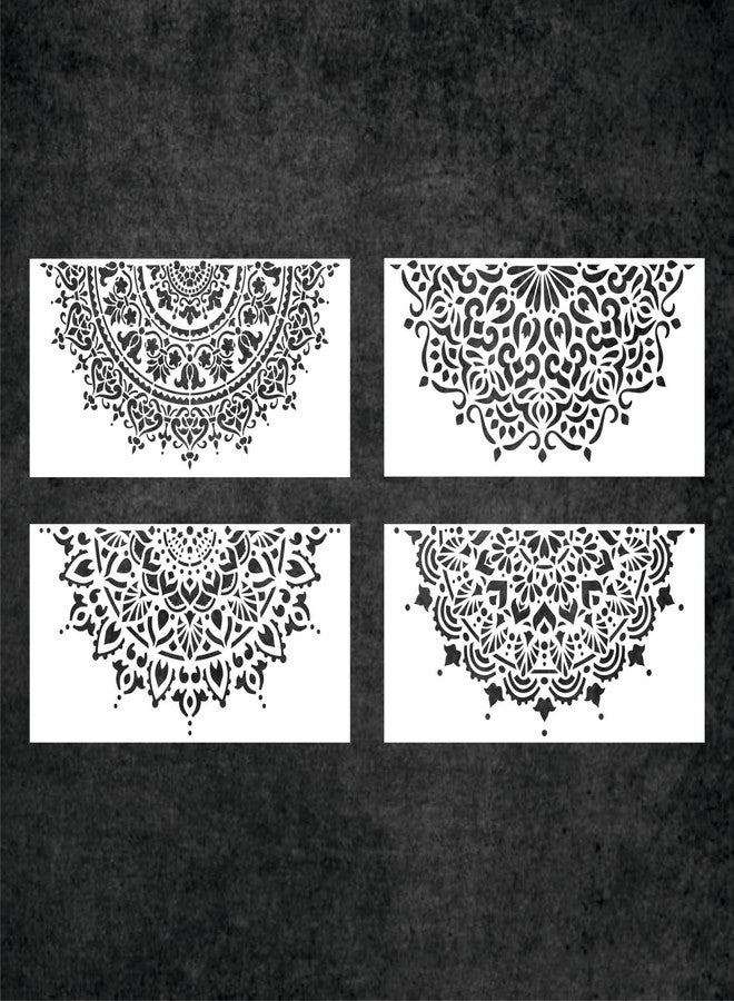 LC Creative Crafts مجموعة قوالب استنسل ماندالا من إل سي كرييتيف كرافتس للرسم على الجدران، عبوة من 4 قطع (LC000343) (8 بوصة × 16 بوصة) - Image 1